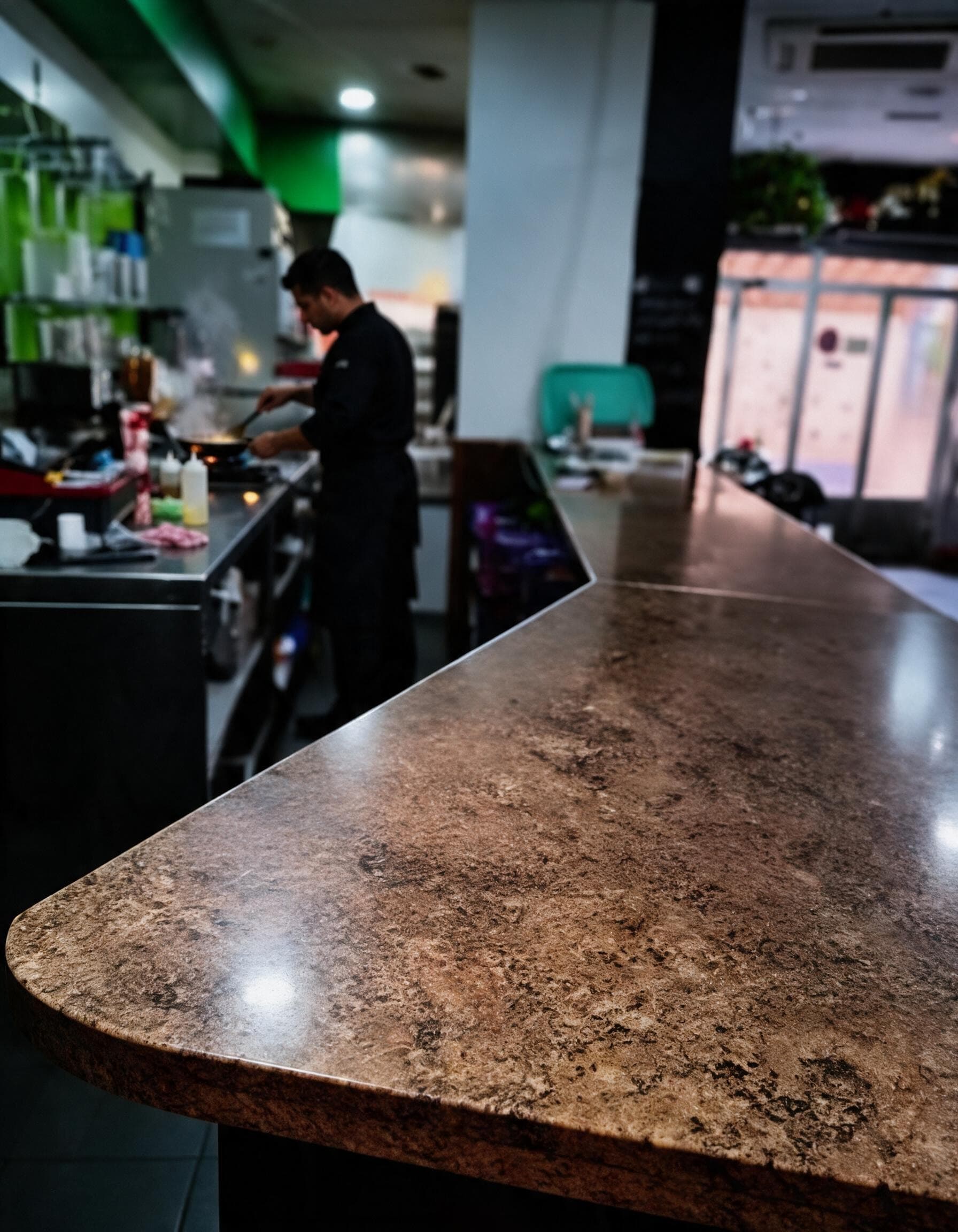Cocina abierta con fuego vivo